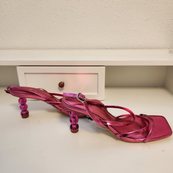 Zara hot pink sandals with geometric heel - Picture 2 of 7